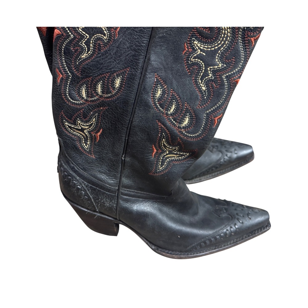 Lucchese Womens Black Leather Embroidered Western Cowboy Boots Pointed Toe S8.5 - Picture 3 of 10